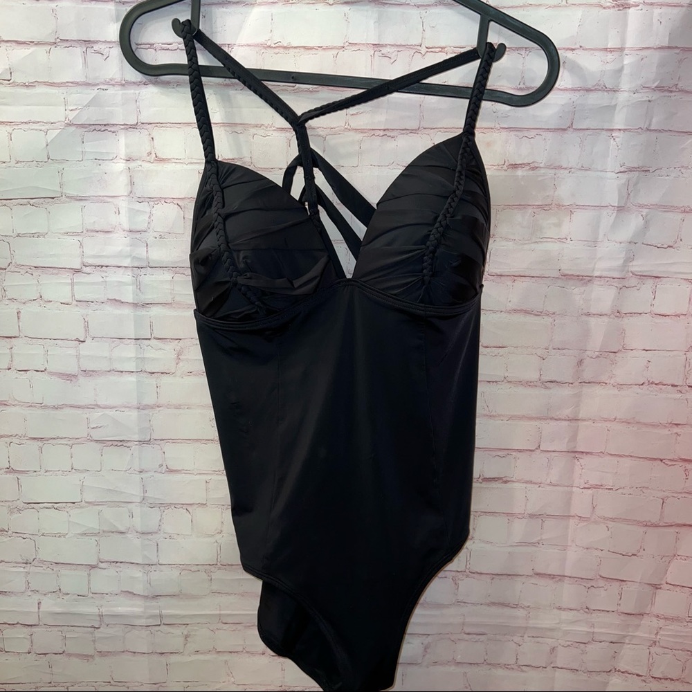 **$10 Sale** Luxe by Lisa Vogel Strappy Sexy Black One Piece Bathing Suit L